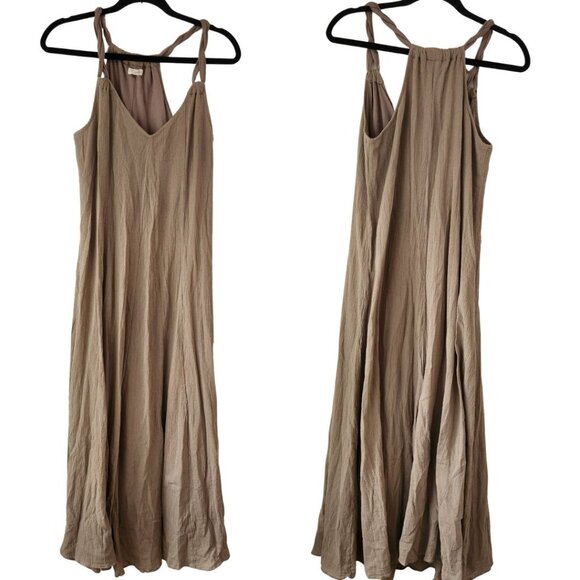 Garnet Hill Cotton Gauze Long Cover-Up Maxi Dress Tan Brown Natural Women's M - Picture 2 of 8